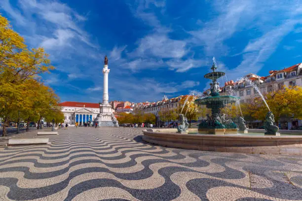 Photo of Rossio square with wavy pattern, Lisbon, Portugal