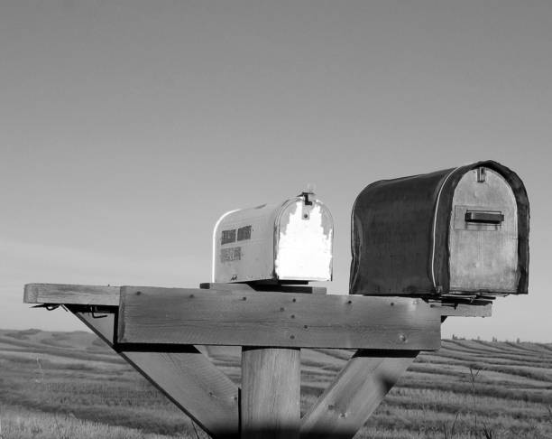 istock Rural mailboxes and grain field- black and white 827776914