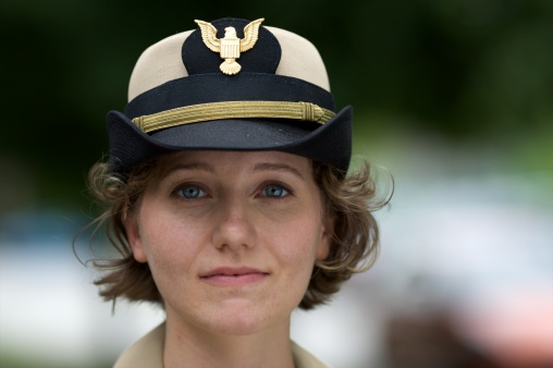 Portrait of a Caucasian Female Soldier in Uniform.