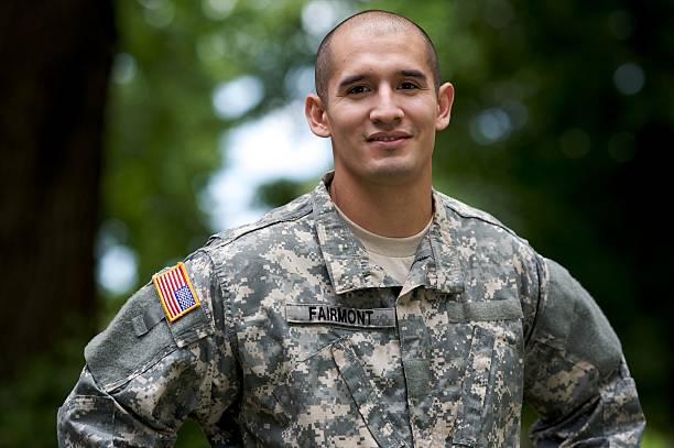 portrait of soldier in uniform  - military uniform 뉴스 사진 이미지