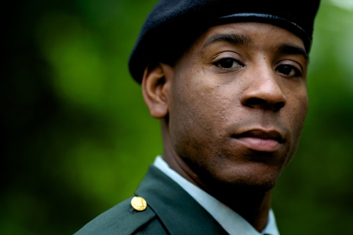 Portrait of a African American Soldier in Uniform.