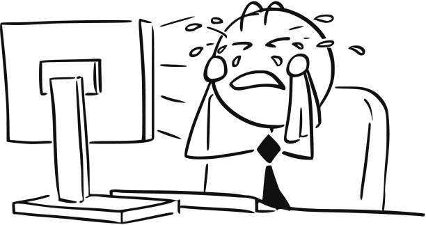 ilustraciones, imágenes clip art, dibujos animados e iconos de stock de ilustración de dibujos animados de trabajador empleado gerente llorando frente al ordenador - men necktie office finance