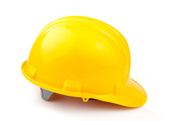 istock Yellow helmet against white background 827787546