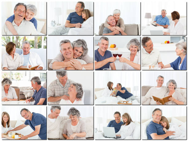 istock Collage of elderly couples hugging and relaxing 827787900