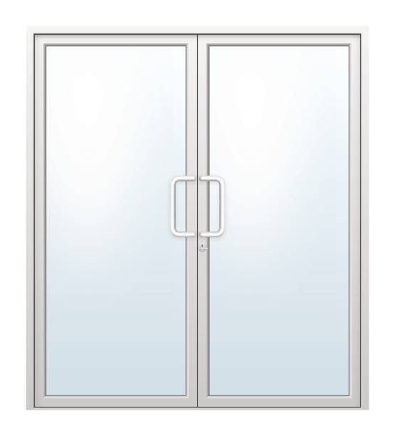 aluminium door vector Vector illustration of aluminium door and chrome door handle and glass isolated on white background. sliding door stock illustrations