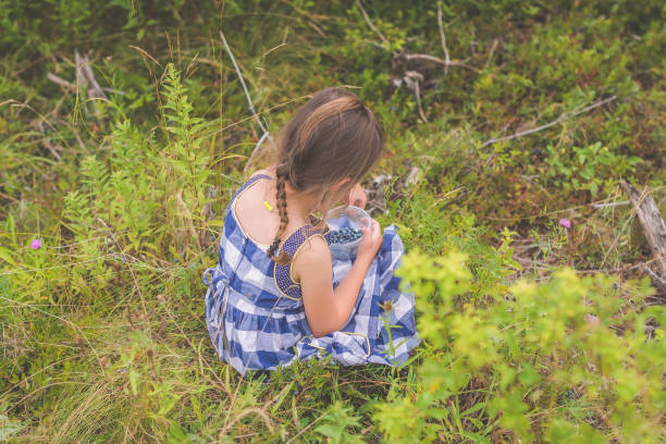 Little girl berry picking.