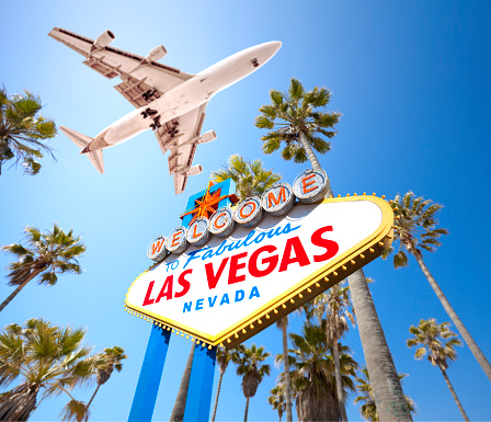 A stock photo of the World Famous Welcome to Las Vegas neon sign.