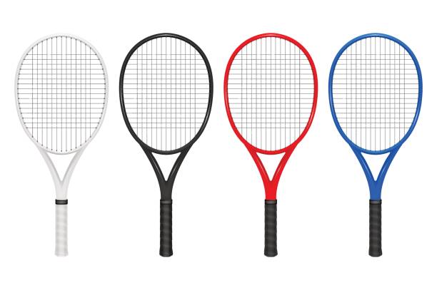 ilustrações, clipart, desenhos animados e ícones de realista de tênis raquete set vector, closeup, isolado no fundo branco. modelo de design em eps10 - tennis court sport net