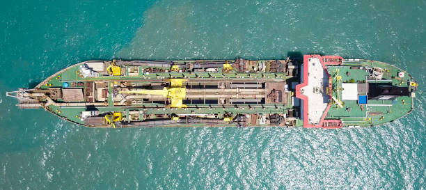 istock Suction-Dredger vessel at sea - Top down aerial image 827817884