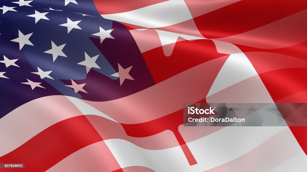 American and Canadian Flags Ontario,Canada USA Stock Photo