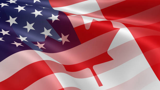 American and Canadian Flags stock photo