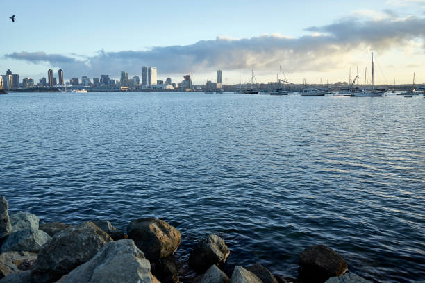 view across Coronado Bay as the early morning Southern California sun warms up San Diego stock photo