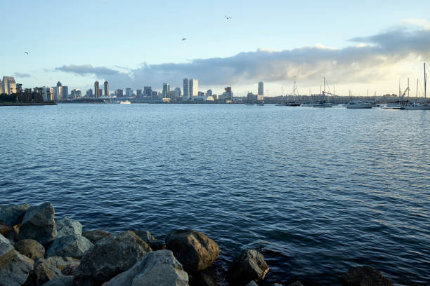 view across Coronado Bay as the early morning Southern California sun warms up San Diego stock photo