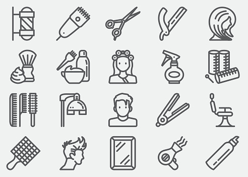 Hair Salon And Barber Line Icons