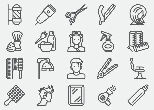 Vector illustration of Hair Salon And Barber Line Icons