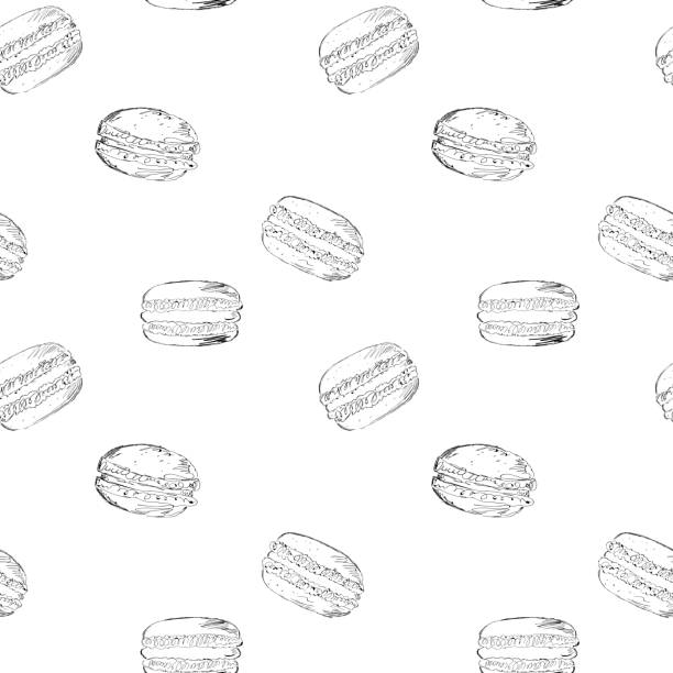 Seamless pattern with macaroons, sketch illustration in black and white colors Seamless pattern with macaroons, sketch illustration macaroon stock illustrations