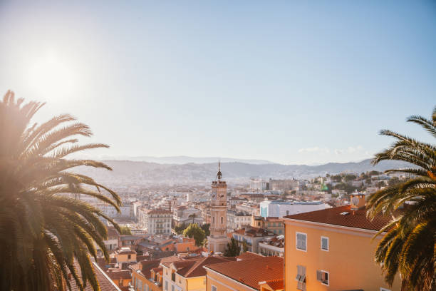 panoramiczny widok na niceę - city of nice france beach panoramic zdjęcia i obrazy z banku zdjęć