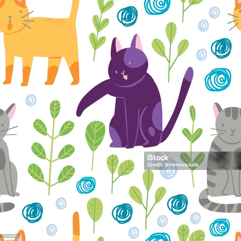 Cute Simple Flat Kitty For Your Design Seamless Vector Pattern Stock ...