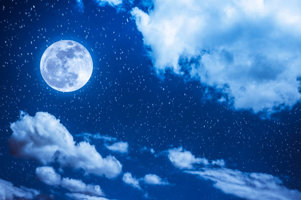 istock Night sky with beautiful full moon, serenity nature background. 827849282