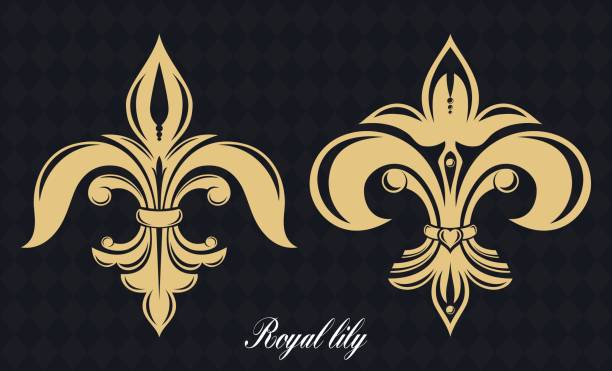골든 로얄 릴리입니다. 문장 학 상징입니다. 꽃입니다. 빈티지 도면입니다. 고립 된 개체입니다. - coat of arms france nobility french culture stock illustrations