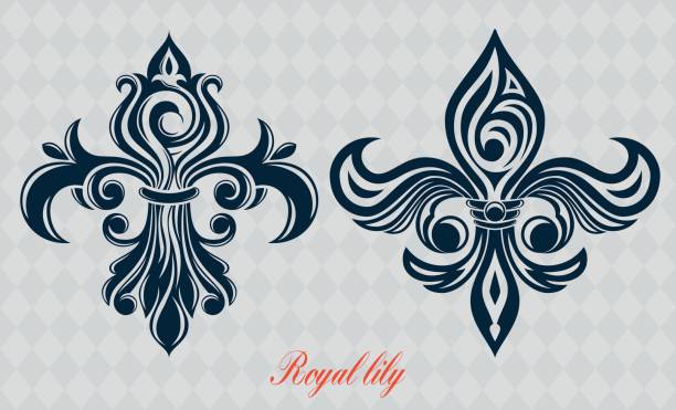 로얄의 백합 문장 학 상징입니다. 과거입니다. 빈티지 도면입니다.  레트로 패턴입니다. - coat of arms france nobility french culture stock illustrations