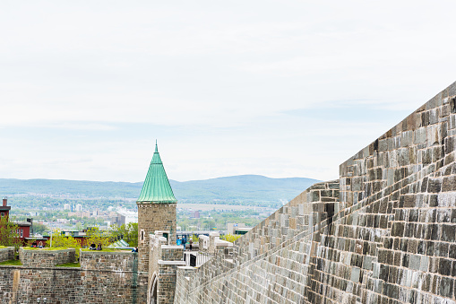 Quebec City: Fortifications stone wall and cityscape or skyline view