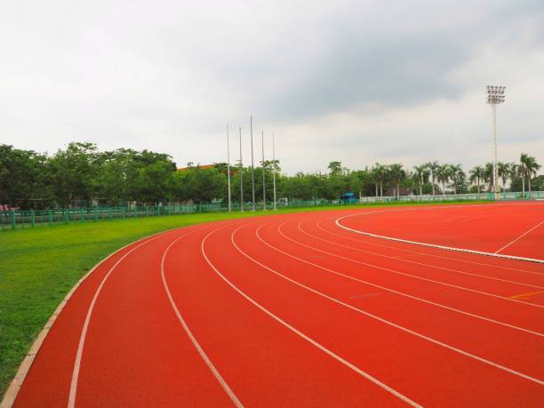 istock Starting point and finish line in the stadium 827851176