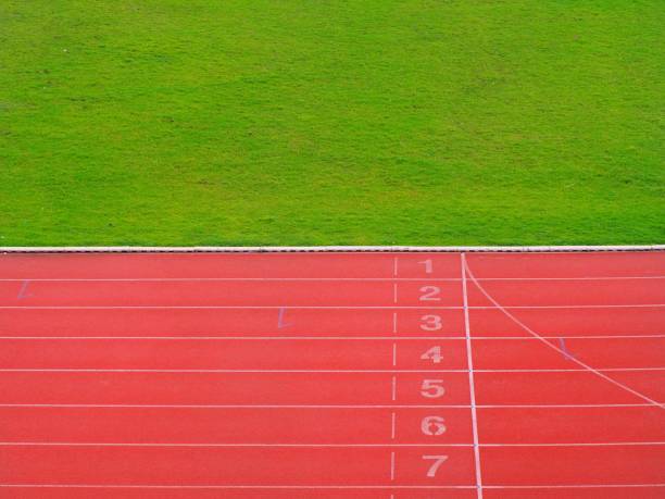 istock Starting point and finish line in the stadium 827853904