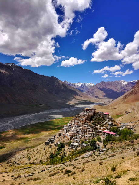 Key Monastery Key Monastery (Altitude of 4,166 metres (13,668 ft) above sea level). lahaul and spiti district photos stock pictures, royalty-free photos & images