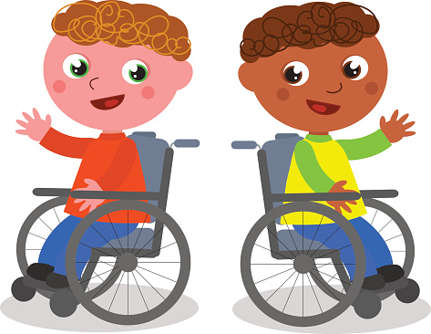 Ilustración de Niños Felices En Silla De Ruedas y más Vectores Libres de  Derechos de Silla de ruedas - Silla de ruedas, Niños, Niño - iStock