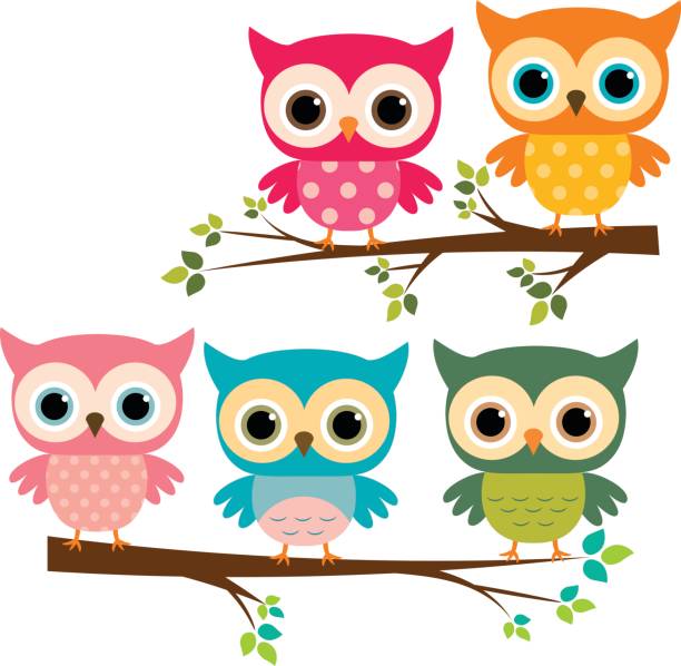 Vector Set Of Cute Owls And Cartoon Branches Stock Illustration - Download  Image Now - Owl, Baby - Human Age, Cartoon - iStock