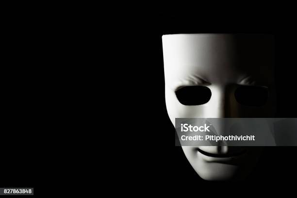 White Mask And Shadow On Black Background Stock Photo - Download Image Now - Stage Theater, Art, Arts Culture and Entertainment