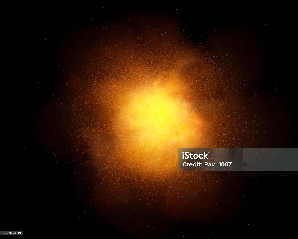 Huge, extremely hot explosion with sparks and hot smoke, against black background Smoke - Physical Structure Stock Photo