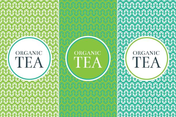 Tea Package set template vector Tea Package set template vector. Nature green collection of seamless patterns for floral label design. Tag for organic products, eco herbal drinks, detox cafe and coffee shop. sri lanka pattern stock illustrations