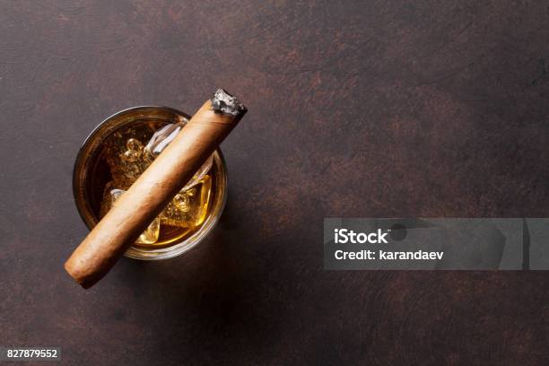 Whiskey With Ice And Cigar Stock Photo - Download Image Now - Cigar, Whiskey, Bourbon Whiskey