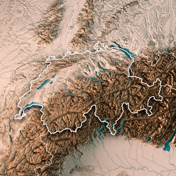 швейцария страна 3d render топографическая карта нейтральная граница - map switzerland cartography mountain стоковые фото и изображения