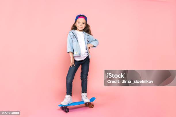 Young Girl Teen Youth Trends Studio Portrait Stock Photo - Download Image Now - Child, Skateboarding, Skating