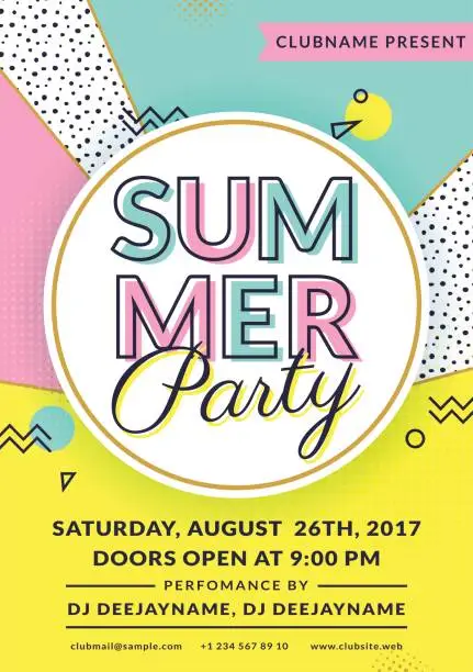 Vector illustration of Summer party invitation. Vector flyer template.