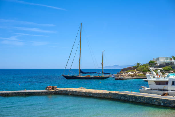 istock Seascape with yacht, pier and beach, Greece 827920648