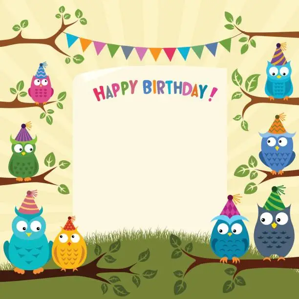 Vector illustration of Owls birthday invitation