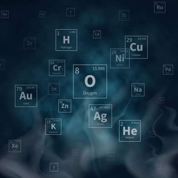 naukowe tło wektorowe z symbolami pierwiastków chemicznych i białym dymem - chemistry elements stock illustrations