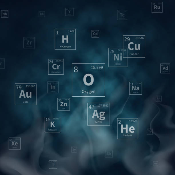 ilustrações, clipart, desenhos animados e ícones de de fundo vector científico com símbolos de elementos químicos e fumaça branca - chemistry elements