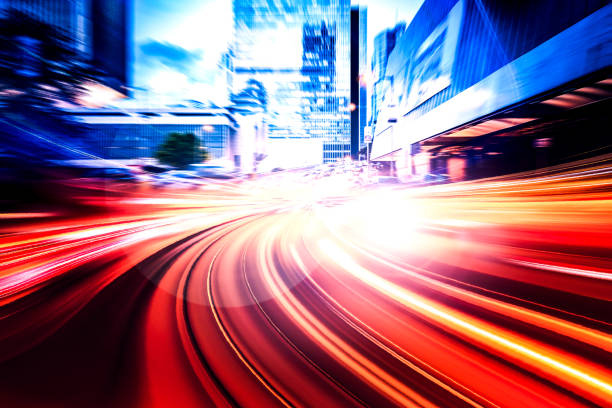 istock Abstract Motion Speed Light with Night City Background 827939010