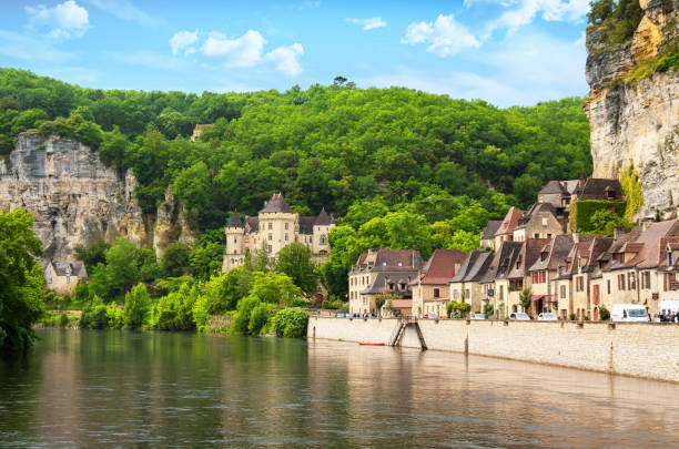 The Roque Gageac seen from the Dordogne. Dordogne. New Aquitaine stock photo