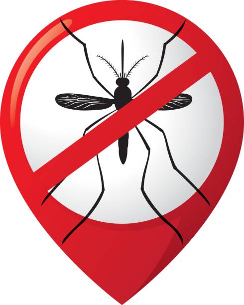 symbol piktogramm, pin aedes aegypti mücke stelzenläufer lage mit verbotenen zeichen. ideal für informations- und institutionellen verwandte hygiene und pflege - infestation stock-grafiken, -clipart, -cartoons und -symbole