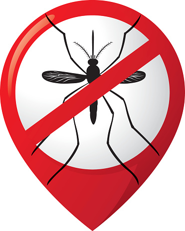 Icon pictogram, Pin Aedes Aegypti mosquito stilt location with forbidden sign. Ideal for informational and institutional related sanitation and care