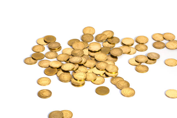 istock Gold coins on white background, business banking idea. 827963446
