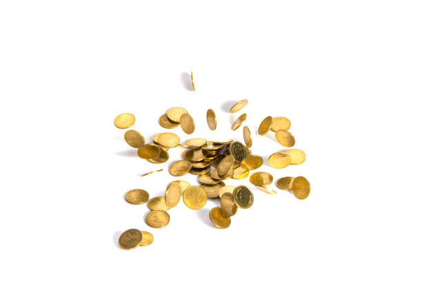 istock Falling gold coins. Money on a white background. shallow focus. 827963496