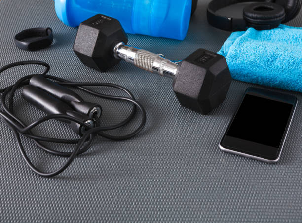 istock Fitness background, sport equipment, copy space 827967618