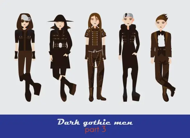Vector illustration of Vector set with dark gothic young men.